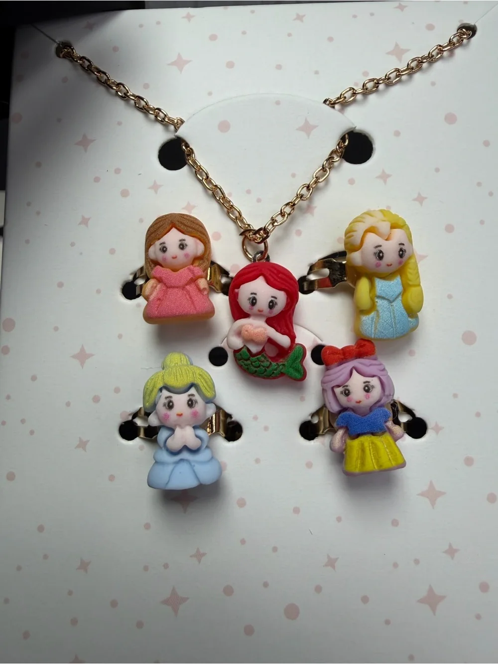 UNIFULL Kids Princess Charm Necklace And Ring Set in Pastel Colors Gold Tone